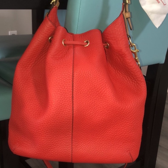 Coach Bucket Avery Drawstring Mandarin with Blue Leather Cross Body Bag - Picture 2 of 16